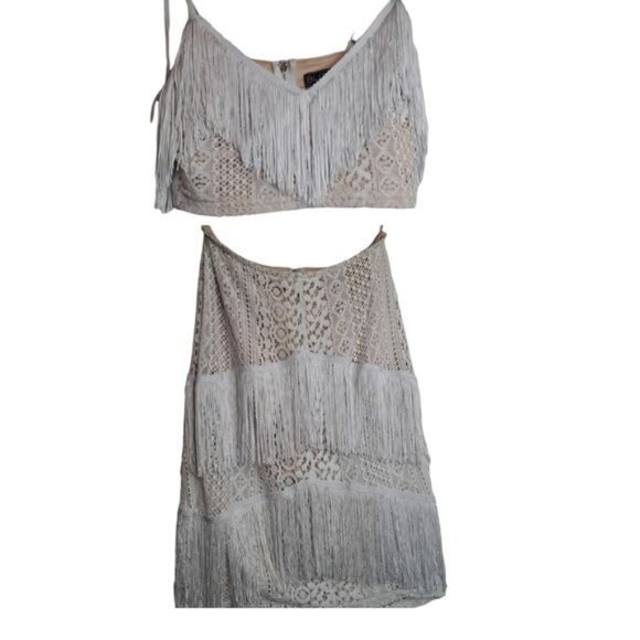 Blithe Los Angeles Other - Blithe Los Angeles BZ8107 2 Piece Set Halter Top with Skirt with White Tassels